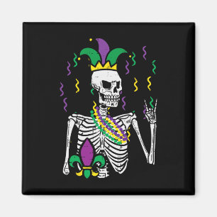 Mardi Gras Skeleton Rock Hand Funny T-Shirt Rocker Magnet