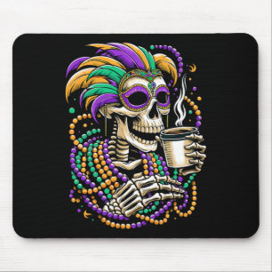 Mardi Gras Skelett trinkt Kaffee Perlen Maske  Mousepad