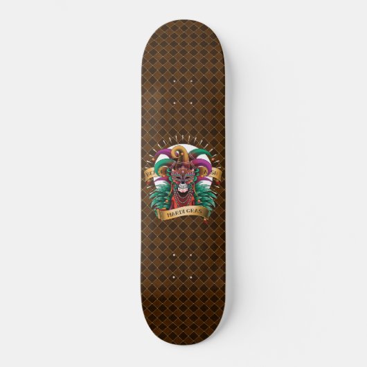Mardi Gras Skull Jester New Orleans Skateboard (Vorderseite)