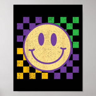 Mardi Gras Smile Face Groovy Checkered Men Women K Poster