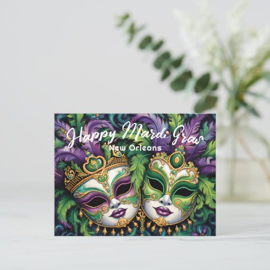 💚 💜 💛 Mardi Gras Splendor Postkarte (Stehend Vorderseite)