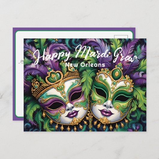 💚 💜 💛 Mardi Gras Splendor Postkarte (Vorne/Hinten)