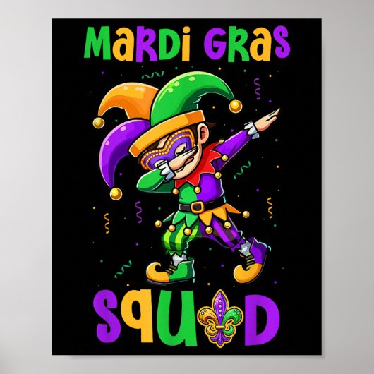 Mardi Gras Squad Dabbing Kid Boy Masked Jester Hat Poster (Vorne)