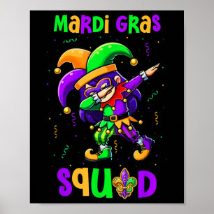 Mardi Gras Squad Dabbing Kid Girl Masked Jester Ha Poster