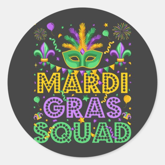 Mardi Gras Squad Matching Runder Aufkleber (Vorderseite)