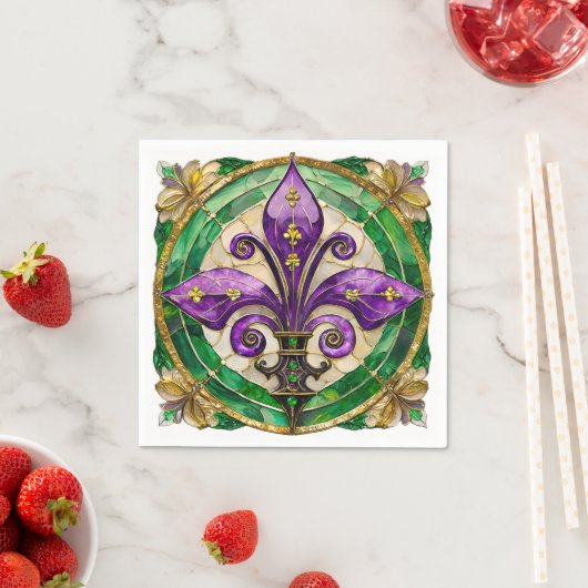 Mardi Gras Stained Glass Fleur de lis  Serviette (Beispiel)