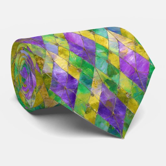 Mardi Gras Stainglas Harlequin Print Krawatte (Gerollt)