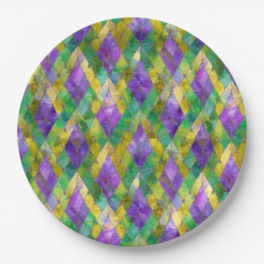 Mardi Gras Stainglas Harlequin Print Pappteller (Vorderseite)