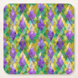 Mardi Gras Stainglas Harlequin Print Rechteckiger Pappuntersetzer