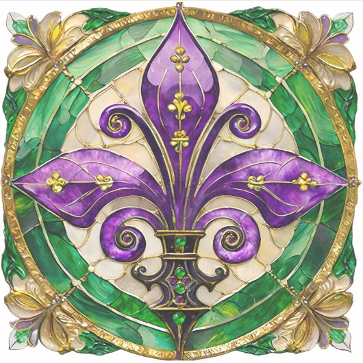 Mardi Gras Stains Glass Lilie Aufkleber (Vorderseite)