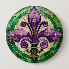 Mardi Gras Stains Glass Lilie Button