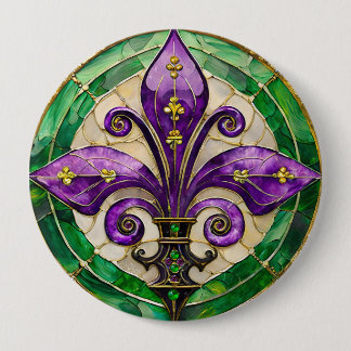 Mardi Gras Stains Glass Lilie Button