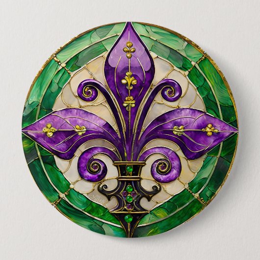 Mardi Gras Stains Glass Lilie Button (Vorderseite)