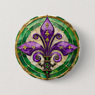 Mardi Gras Stains Glass Lilie Button