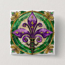 Mardi Gras Stains Glass Lilie Button