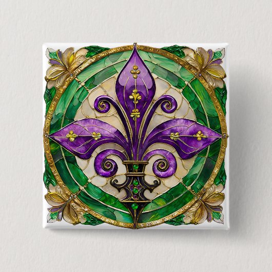 Mardi Gras Stains Glass Lilie Button (Vorderseite)