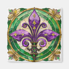 Mardi Gras Stains Glass Lilie Magnet