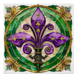 Mardi Gras Stains Glass Lilie Poster