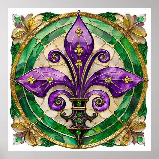 Mardi Gras Stains Glass Lilie Poster (Vorne)