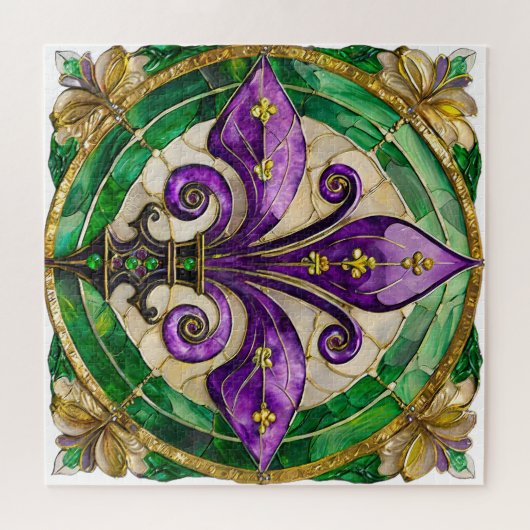 Mardi Gras Stains Glass Lilie Puzzle (Horizontal)