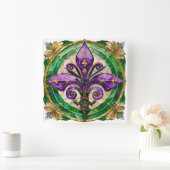 Mardi Gras Stains Glass Lilie Quadratische Wanduhr (Zuhause)