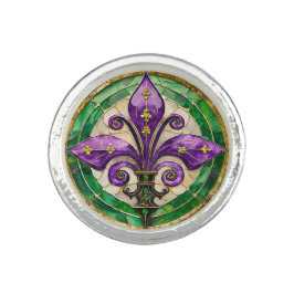Mardi Gras Stains Glass Lilie Ring