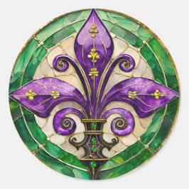 Mardi Gras Stains Glass Lilie Runder Aufkleber