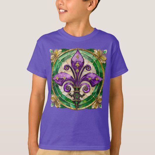 Mardi Gras Stains Glass Lilie T-Shirt (Vorderseite)