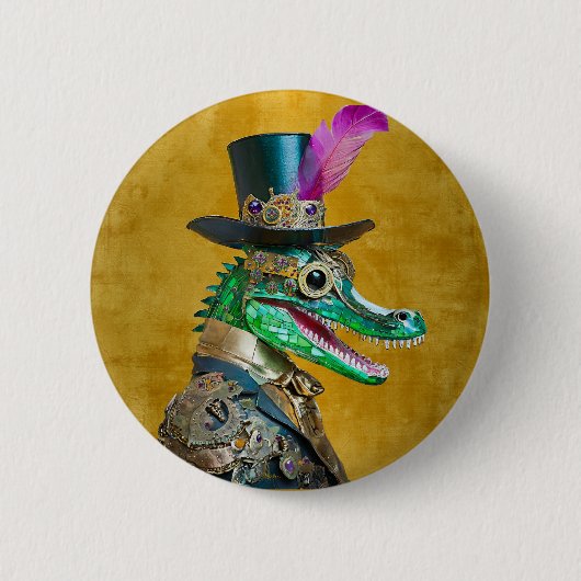 Mardi Gras Steampunk Party Animal Alligator Button (Vorderseite)
