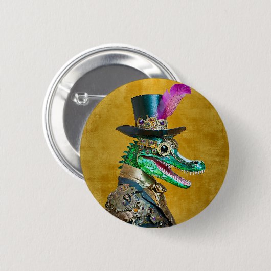 Mardi Gras Steampunk Party Animal Alligator Button (Vorne & Hinten)