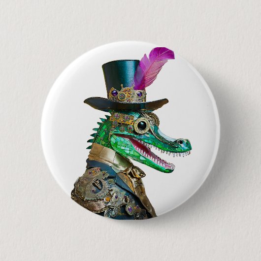 Mardi Gras Steampunk Party Animal Alligator Button (Vorderseite)