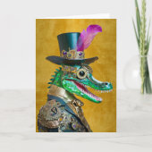 Mardi Gras Steampunk Party Animal Alligator Dankeskarte (Vorderseite)