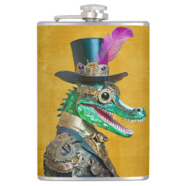Mardi Gras Steampunk Party Animal Alligator Flachmann