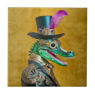 Mardi Gras Steampunk Party Animal Alligator Fliese