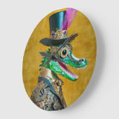 Mardi Gras Steampunk Party Animal Alligator Große Wanduhr (Winkel)