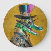 Mardi Gras Steampunk Party Animal Alligator Große Wanduhr (Vorderseite)