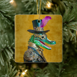 Mardi Gras Steampunk Party Animal Alligator Keramikornament