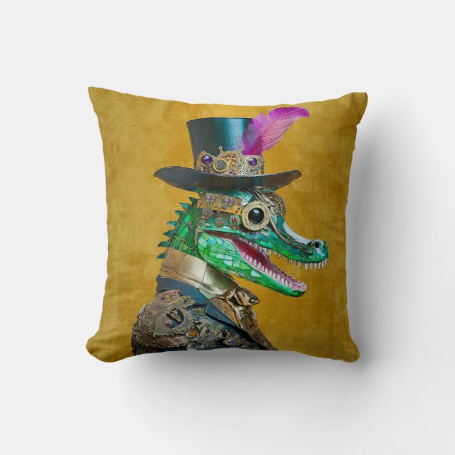 Mardi Gras Steampunk Party Animal Alligator Kissen (Vorderseite)