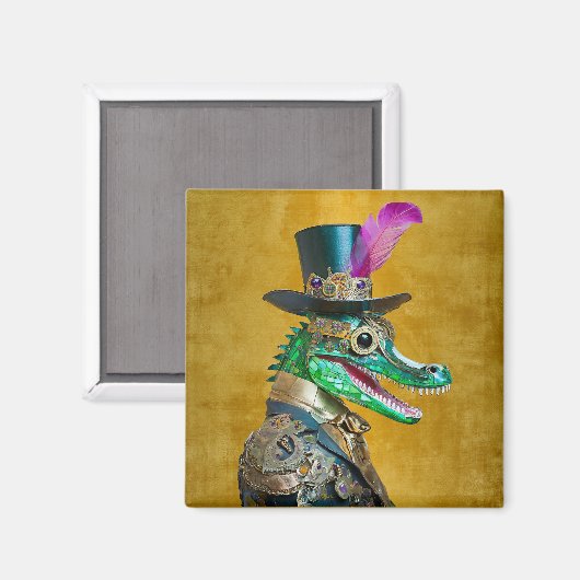 Mardi Gras Steampunk Party Animal Alligator Magnet (Vorderseite/Rückseite)