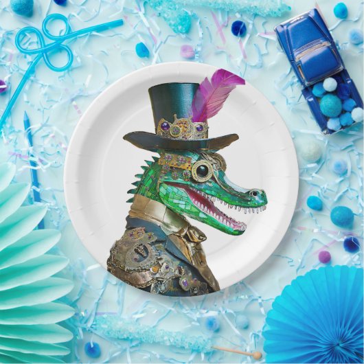 Mardi Gras Steampunk Party Animal Alligator Pappteller (Party)