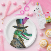 Mardi Gras Steampunk Party Animal Alligator Pappteller (Party)