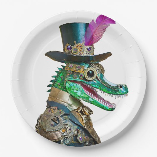 Mardi Gras Steampunk Party Animal Alligator Pappteller (Vorderseite)