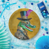 Mardi Gras Steampunk Party Animal Alligator Pappteller (Party)