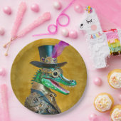 Mardi Gras Steampunk Party Animal Alligator Pappteller (Party)