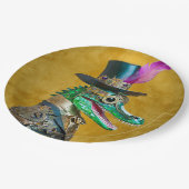 Mardi Gras Steampunk Party Animal Alligator Pappteller (Schrägansicht)