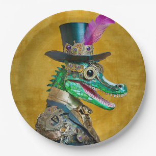 Mardi Gras Steampunk Party Animal Alligator Pappteller