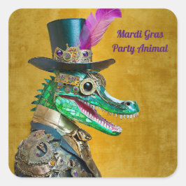 Mardi Gras Steampunk Party Animal Alligator Quadratischer Aufkleber