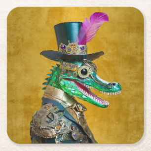 Mardi Gras Steampunk Party Animal Alligator Rechteckiger Pappuntersetzer