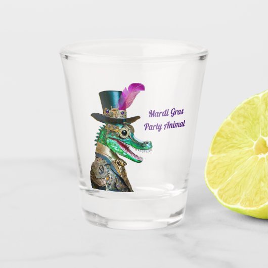 Mardi Gras Steampunk Party Animal Alligator Schnapsglas (Vorderseite)