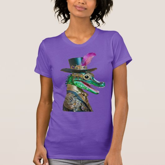 Mardi Gras Steampunk Party Animal Alligator T-Shirt (Vorderseite)